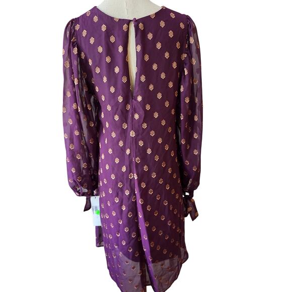 NWT Calvin Klein Women's Metallic Boho LSU Tie Shift Dress Size 6 Purple Gold‎ - Picture 4 of 8